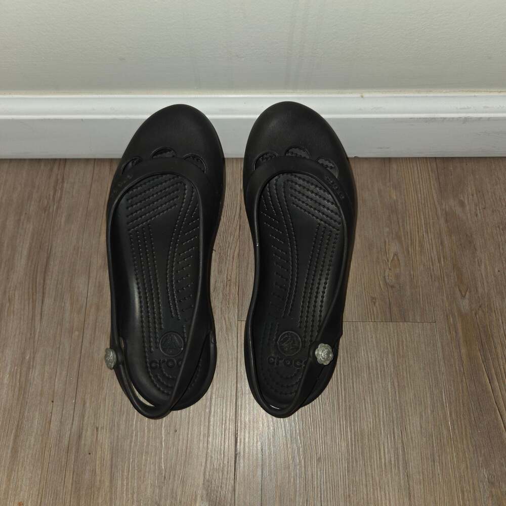 Crocs Women's Jayna Black Slingback Ballet Flats with Flower Gem Detail